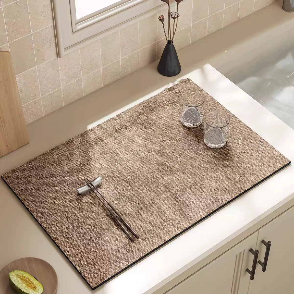 Estera cuadrada simple para vajilla, estera absorbente de mesa, estera de mesa antideslizante de barro de diatomeas, almohadilla de drenaje para vajilla, estera para lavadora