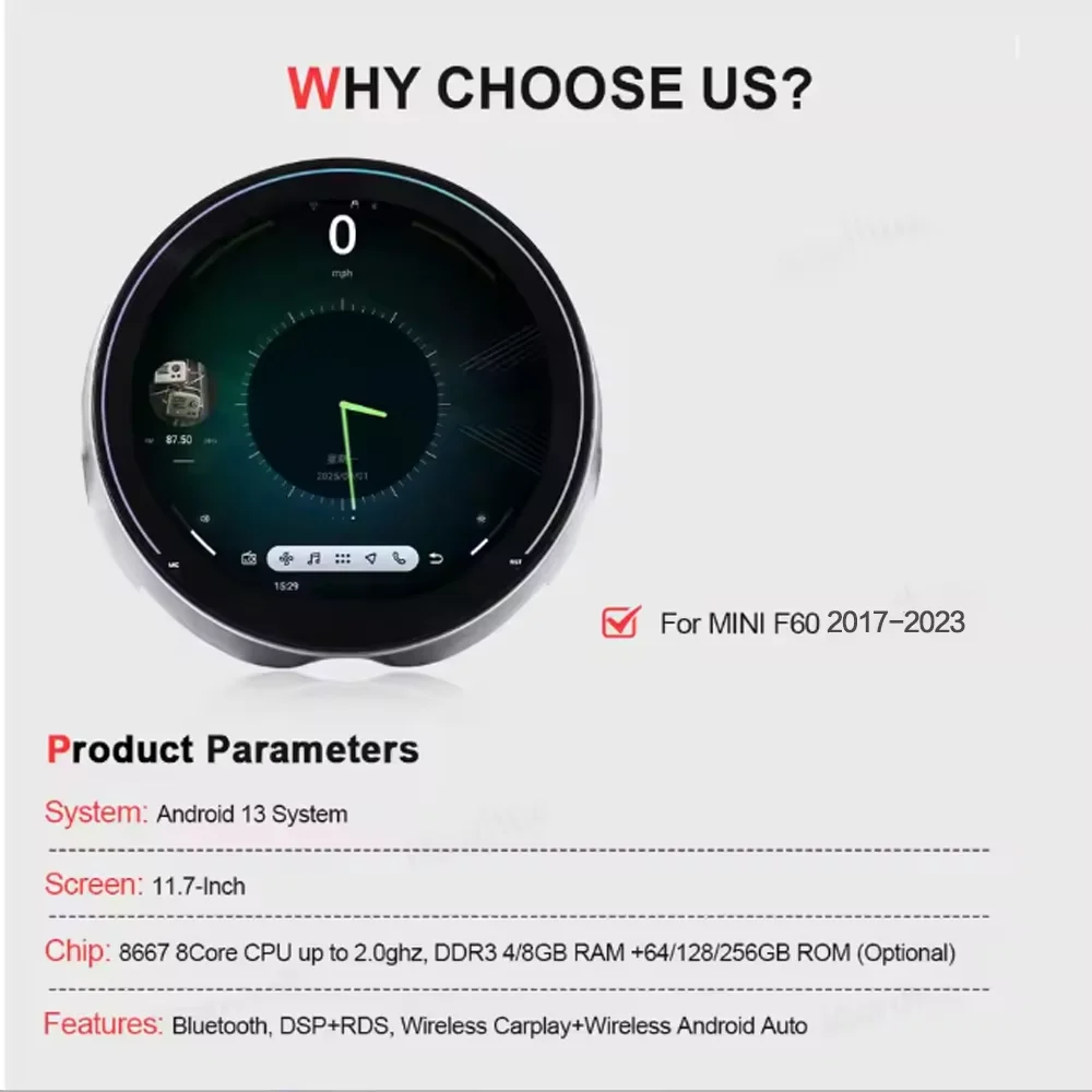 Android Auto For BMW Mini Cooper F60 2017 2018-2023 Car GPS Radio Carplay Navigation Stereo Multimedia Player Screen Head unit