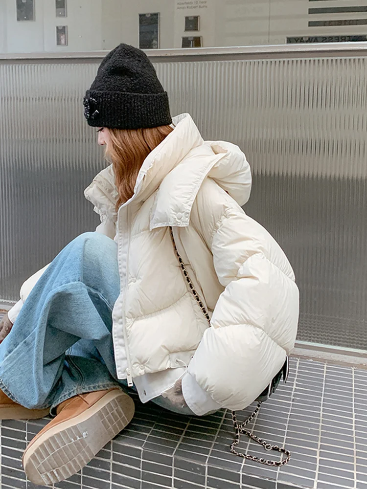 Manteau d'hiver chaud pour femme en duvet blanc 90% Sle Du down Jaet, coupe droite décontractée, long, blanc