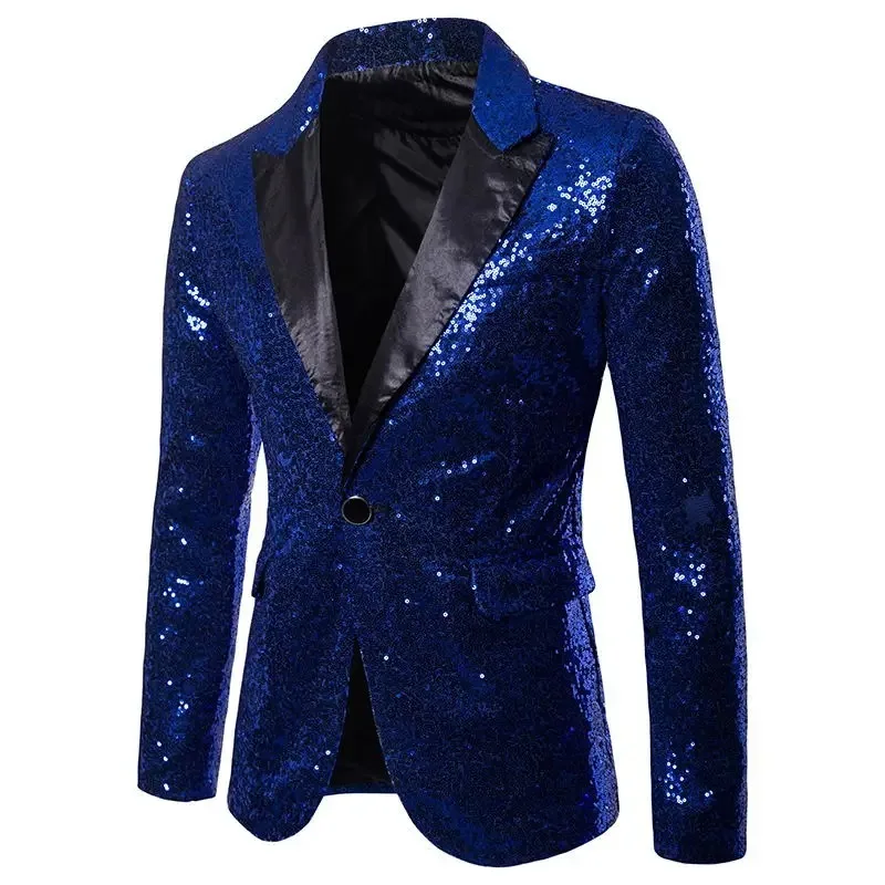 

European and American Performance Dresses Gold Sequins Men's Suits Korean Nightclub Host Emcee Jacket Size Blazer 2024