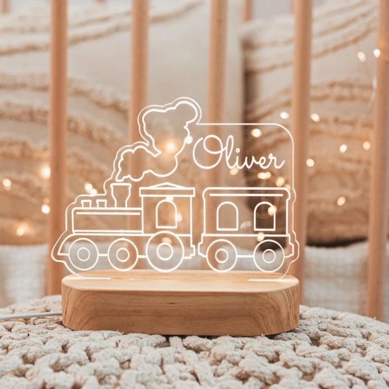 Customized Nursery Rocket Train Bear Unicorn Rainbow Cloud LED USB night Light For Children Baby Room Decoration Lamp for Kids