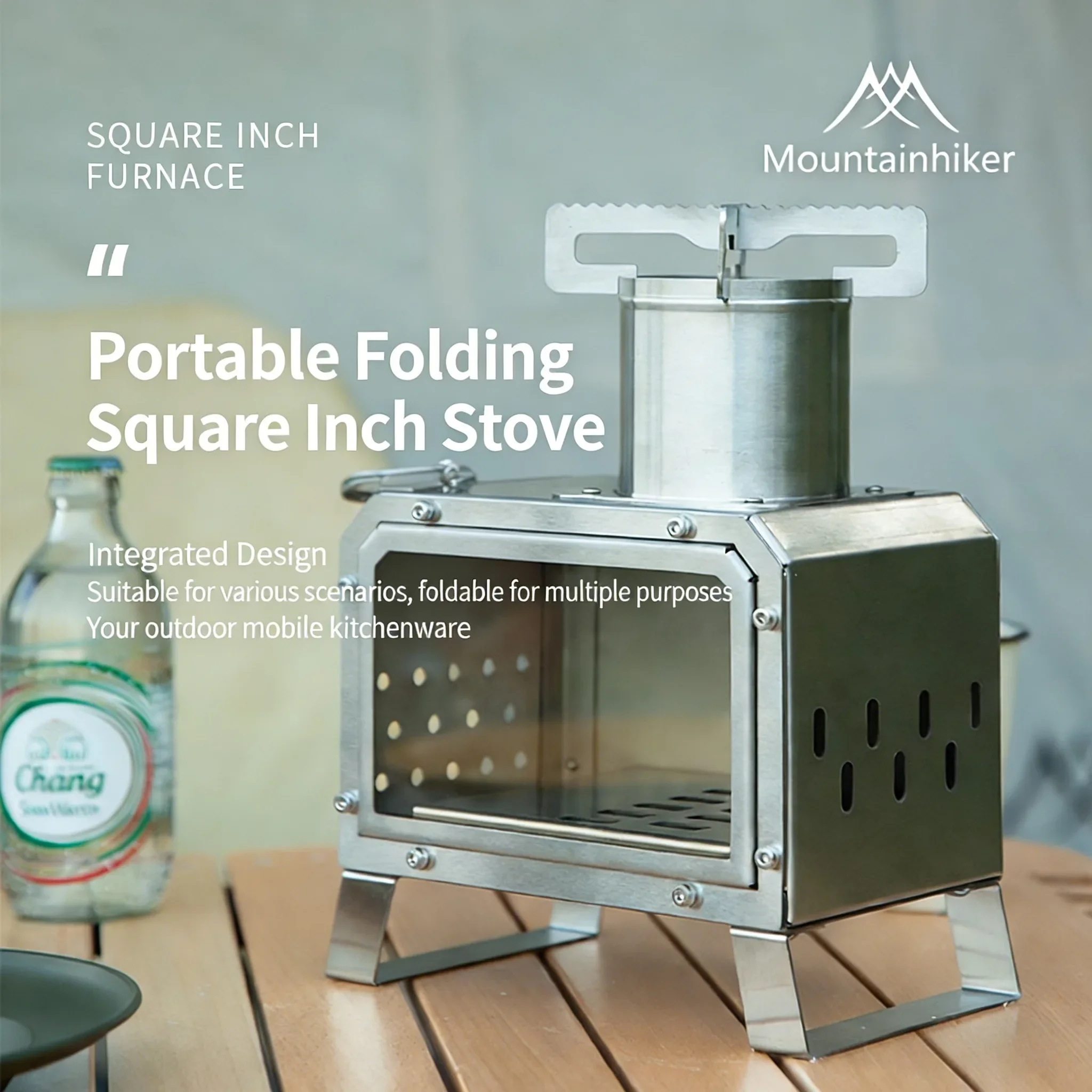 MOUNTAINHIKER Holzofen Tragbarer Quadratischer Kaminofen aus Edelstahl Outdoor-Feuerheizofen für Picknick Wandern Camping