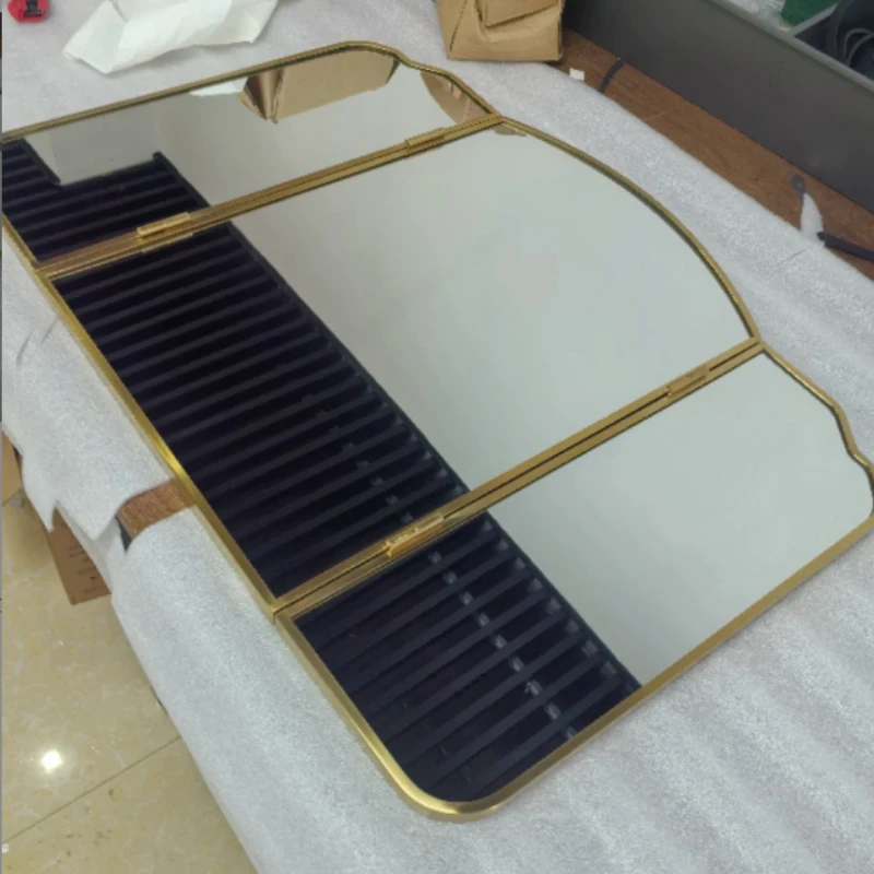 Retro Stainless Steel Decorative Mirrors Trifold Bathroom Mirror Folding Dressing Mirror Rust Proof Adjustable Home Decoration
