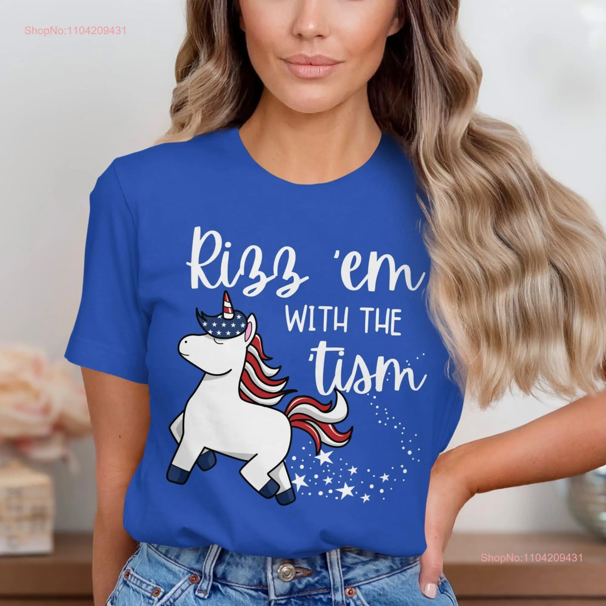 Cute Unicorn 4th of July T shirt for Womens Patriotic shirts Rizz em with the Tism Summer long or short sleeves