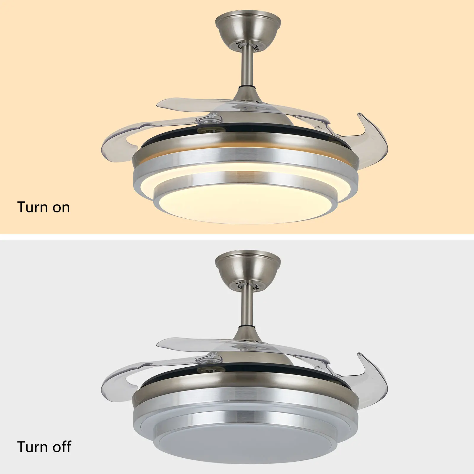 42" Ceiling Fan with Light, Invisible Retractable Blade Chandelier with Remote Control 3 Colors 3 Speed Adjustable Chandelier