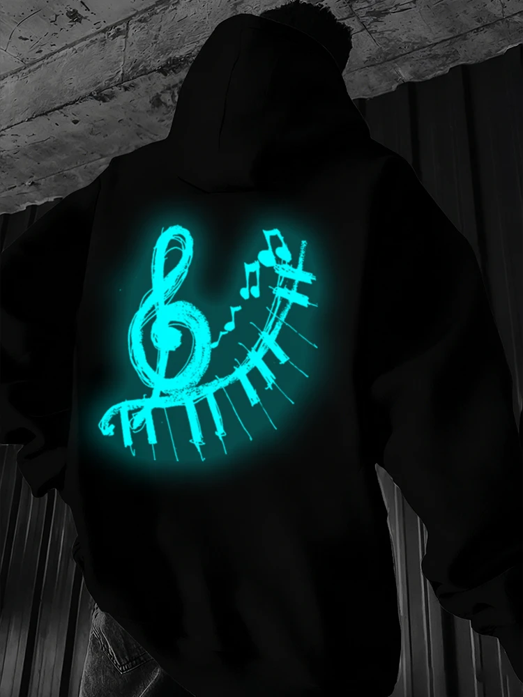 

Vintage Music Musical Note Hooded Men Women DJ Music Graphic Pullover Streetwear Casual Luminous Style Y2K Hoodies