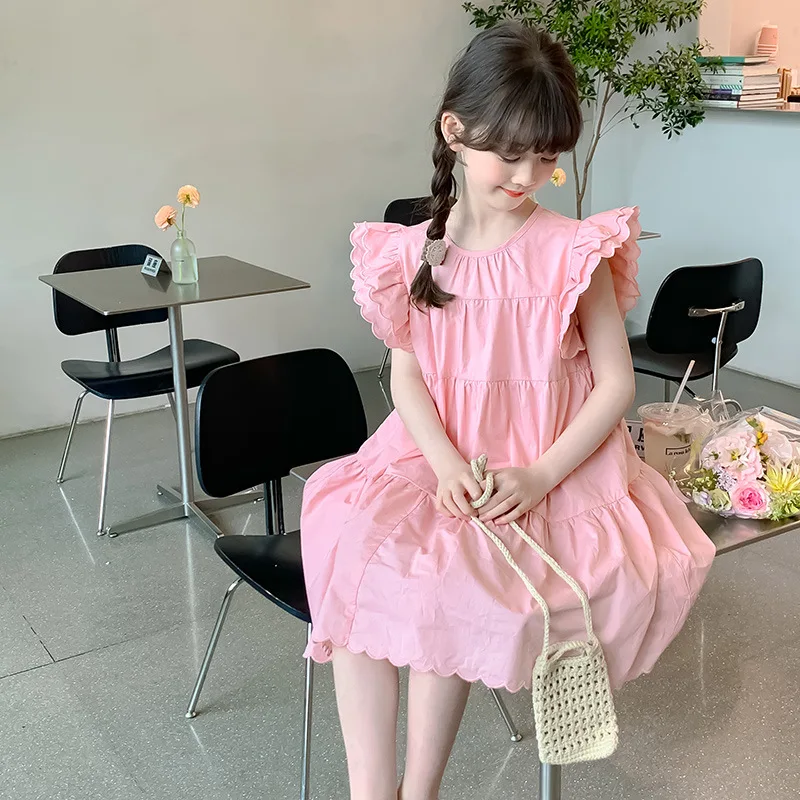 

Girls Skirts 2024 Summer New Childrens Clothes Style Little Girl Lotus Sleeve Princess Skirt Casual Simple and All-matching