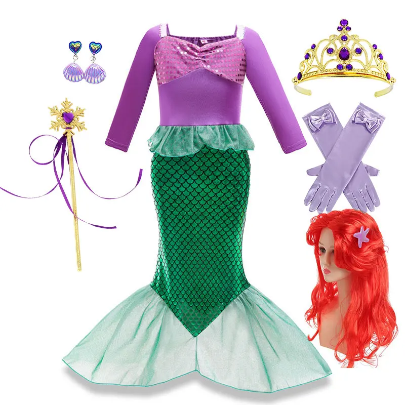 2026 Carnival Cosplay Little Mermaid Costume Dressy Princess Disguise Purim Festival Siren Trumpet Dress Ariel Birthday Clothing