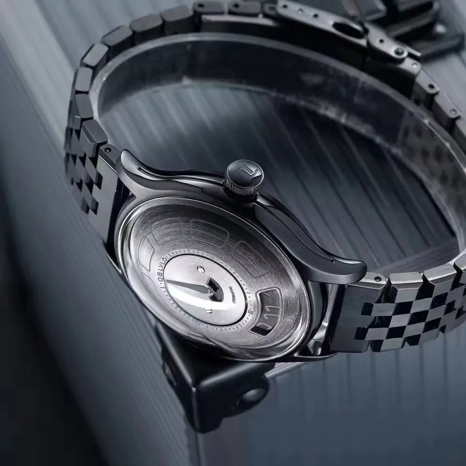 OBLVLO Men's Automatic Mechanical Watch — Luminous, Water-Resistant, Sapphire Crystal, Rotating UFO-Style Hour Marker Disc