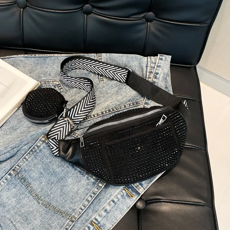 

Модная кожаная женская поясная сумка, женская поясная сумка с бриллиантами, набедренная сумка, дизайнерская женская сумка через плечо, нагрудная сумка, поясные сумки с цепочкой