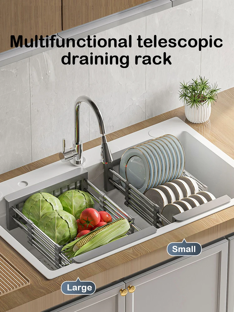 Retractable Drain Basket For Kitchen Sink Storage Basket For Washing Fruits And Vegetables Multifunctional Drain Rack