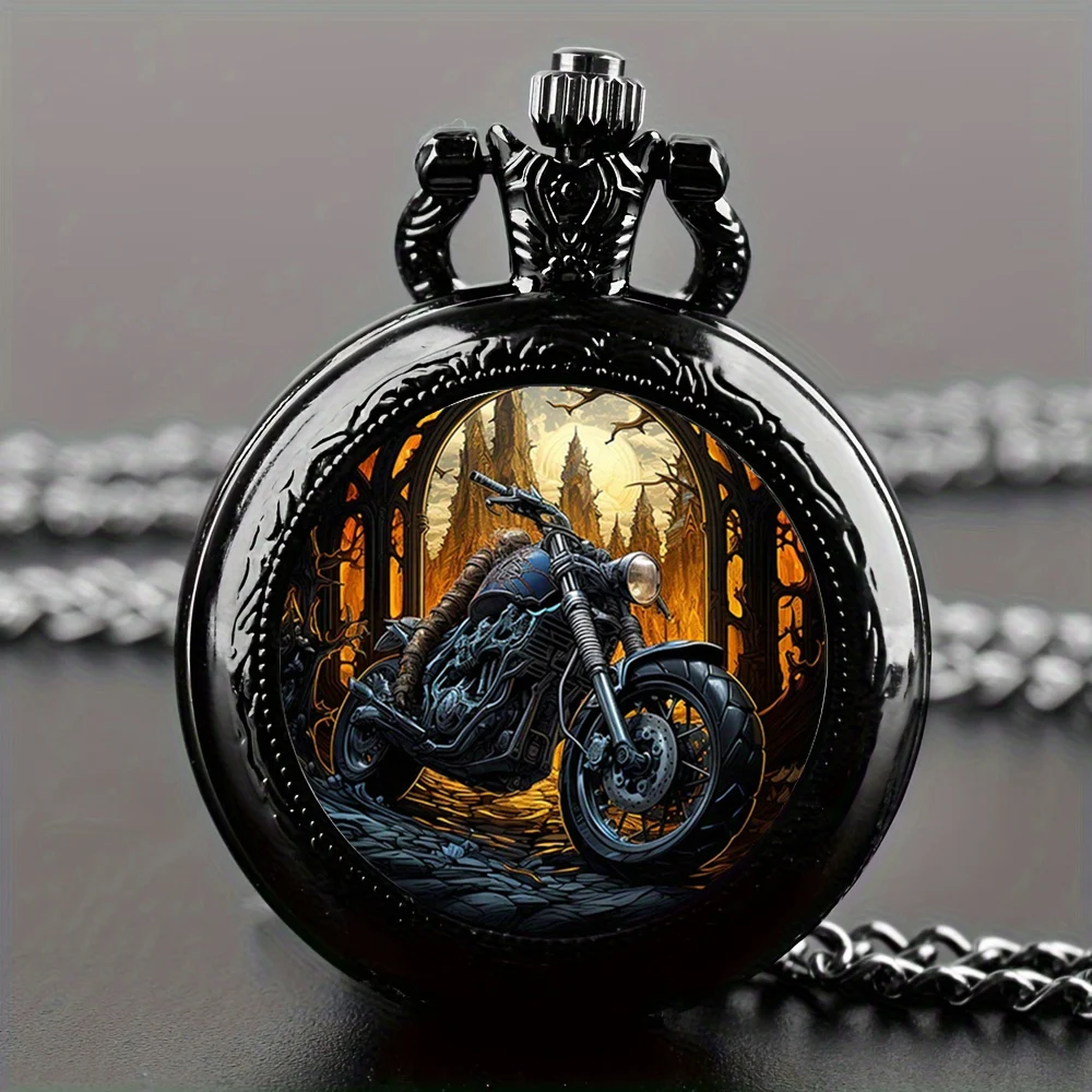 Vintage Motorbike Pocket Watch Cool Elegant Exquisite Clock With Necklace Chain Retro Forest Motor Masculino Relogio Best Gift