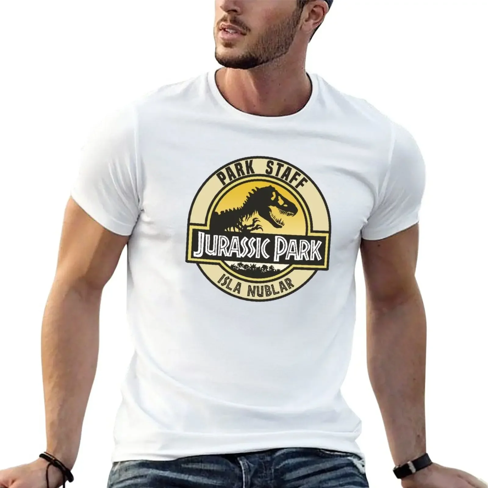 Streetwear Heavyweight New Jurassic Isla Nublar Retro Park Staff Dino Badge T-Shirt summer clothes hippie workout shirts for men