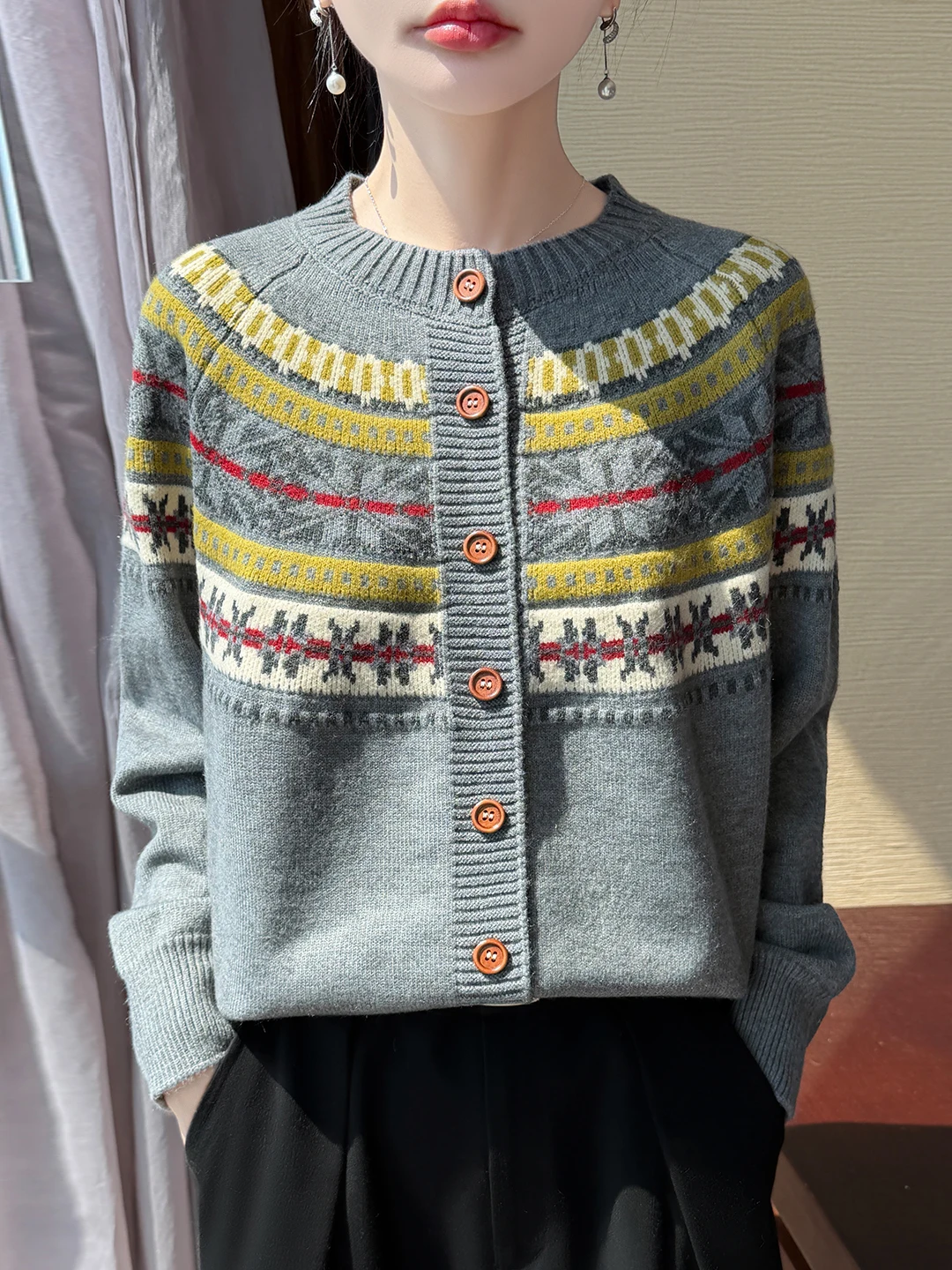 Feild Island Knitted Long Sleeve Cardigan Women's Casual Outerwear Top Autumn Winter Loose Fit Open Front Sweater