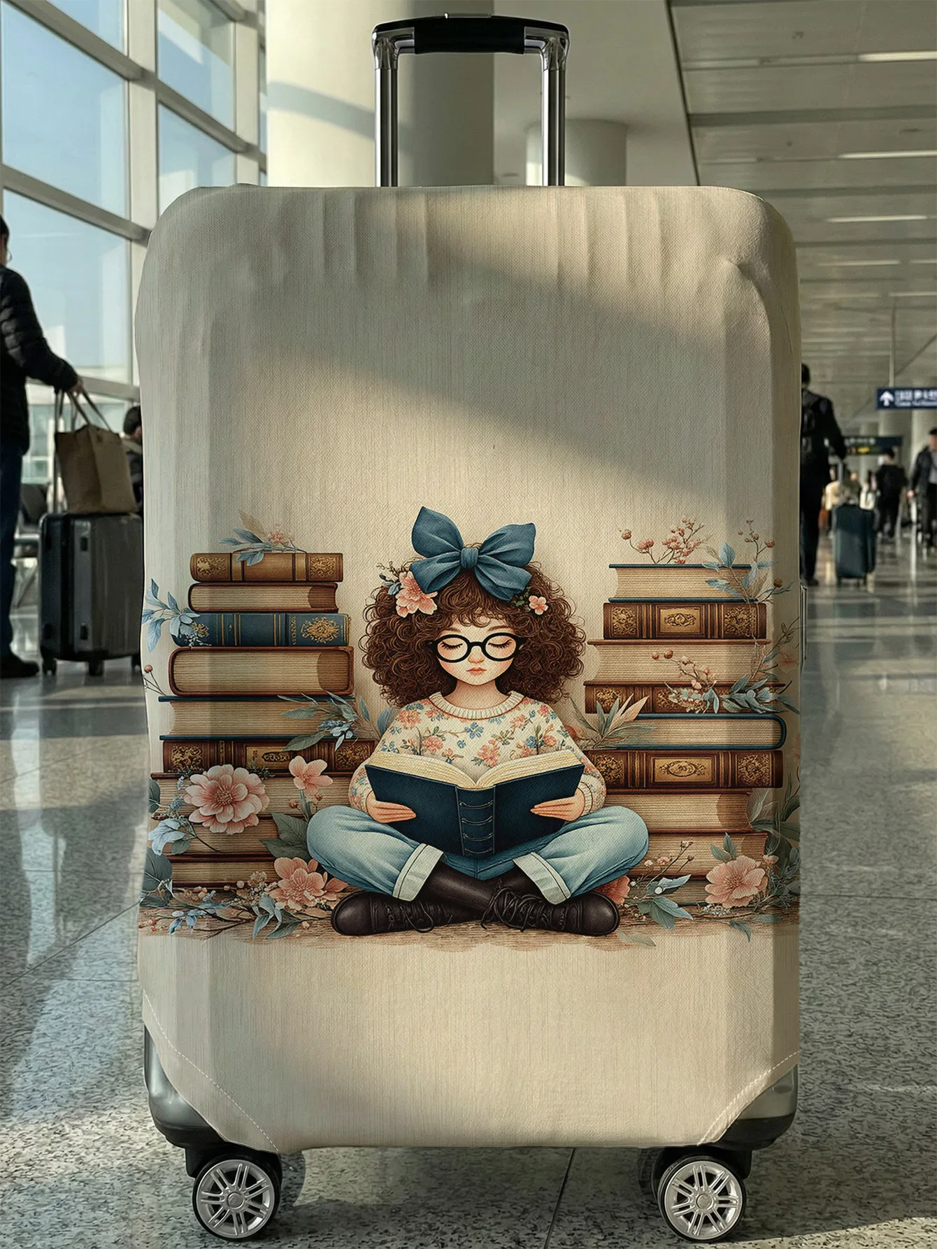 

Чехол для багажа с изображением девушки, читающей книгу и цветов, подходит для чемоданов 18-32 дюймов, чехол на ручку чемодана, дорожные аксессуары