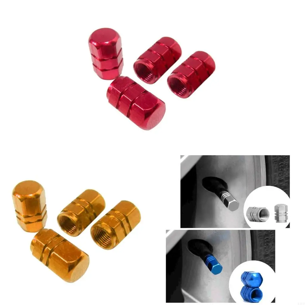 F1CF Heavy Duty Aluminum Tire Valves Caps Hexagonal Designs Air Valves Caps Simple Use Precisions Fit for Car & Motorcycles