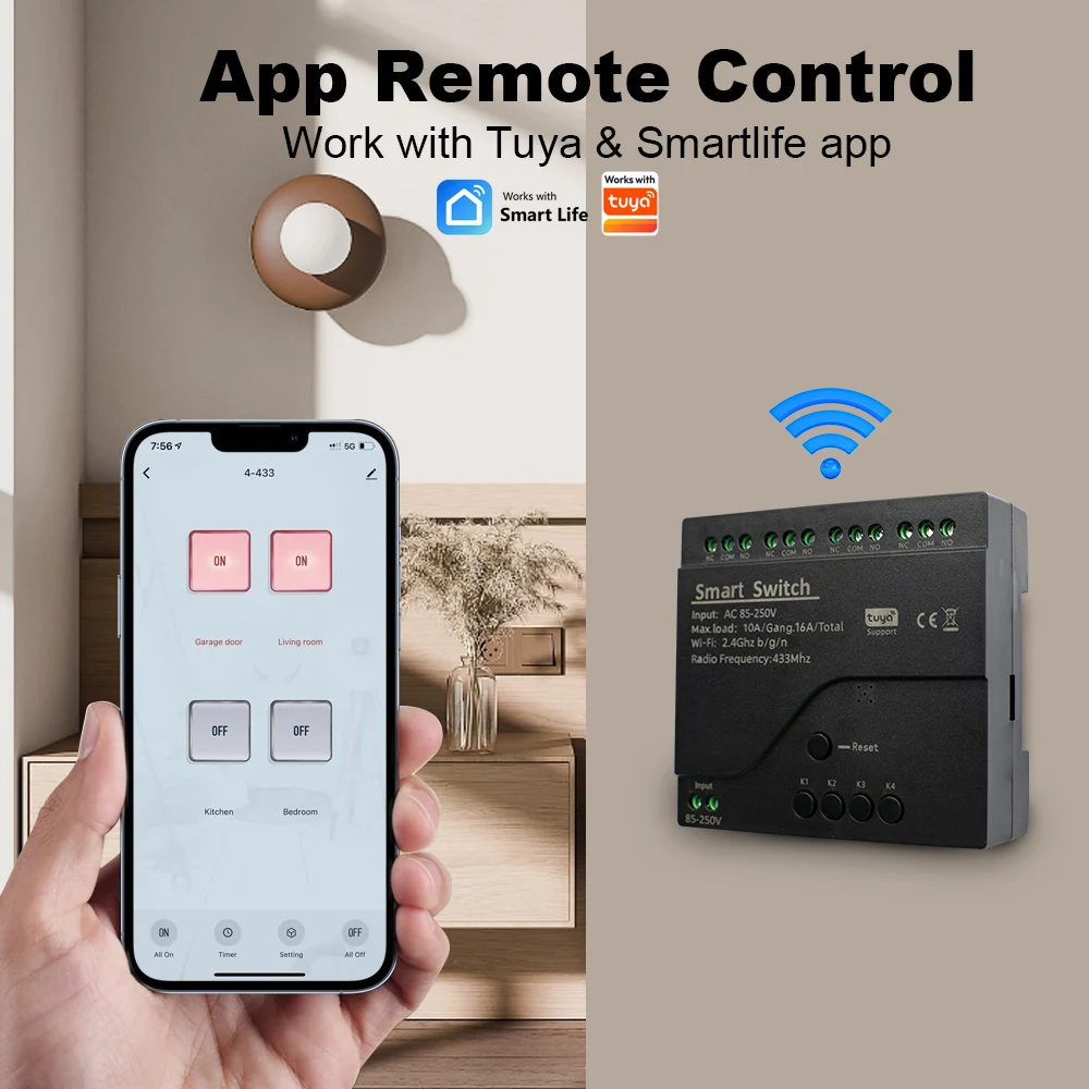 New 4CH Motor Smart Switch WIFI Relay Module 12V DC 7-32V AC 220V 85-250V RF433 Remote Control Light Switch Work with Tuya Alexa