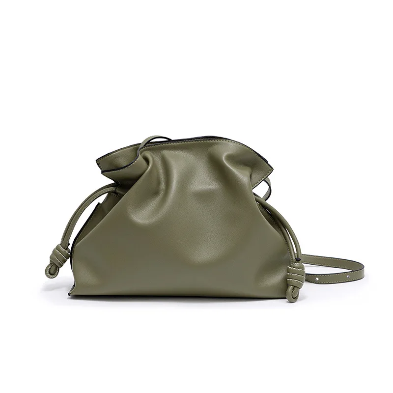 

Genuine Leather Handbags for Women, Cowhide Leather Tote Bag, Female Single Shoulder Basket Handbag, Drawstring Brand Luxury Bag