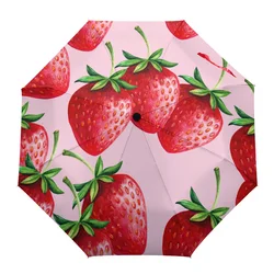 Strawberry Fruit Red Fresh Rain Foldable Umbrella for Women Males Eight Strands Sunny Umbrella Fully-automatic Umbrella