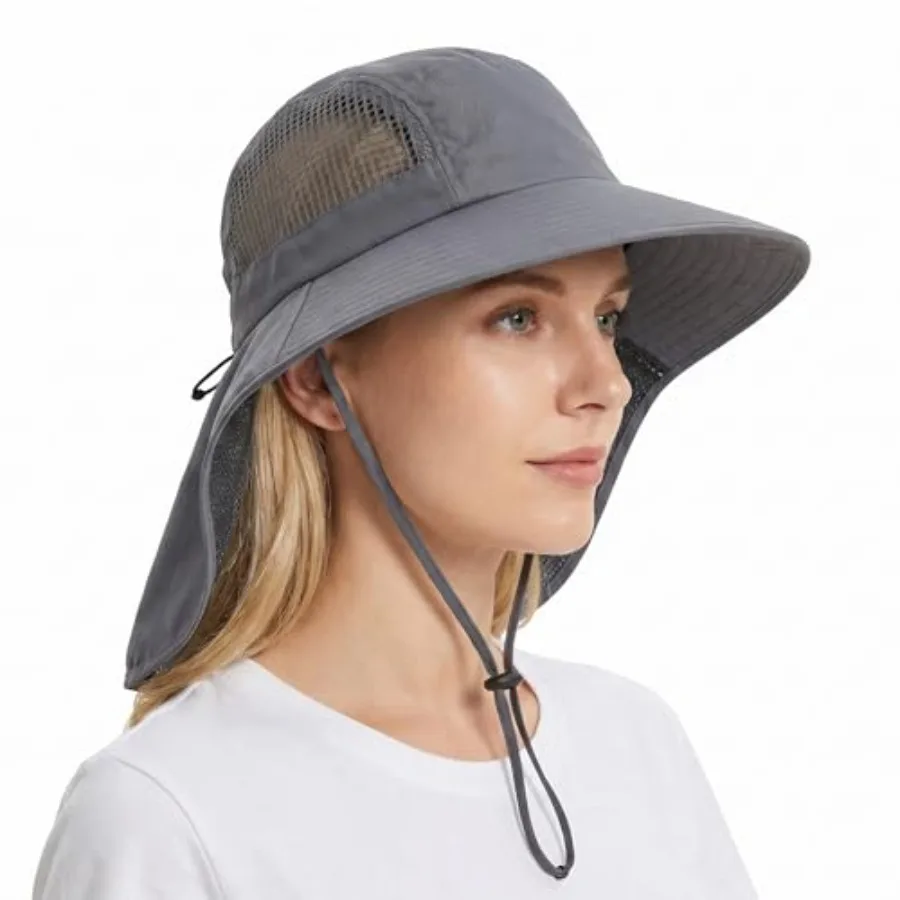 

UV Sun Protection Hat Women Foldable Neck Flap Wide Brim Fishing Hat with Ponytail Hole for Women