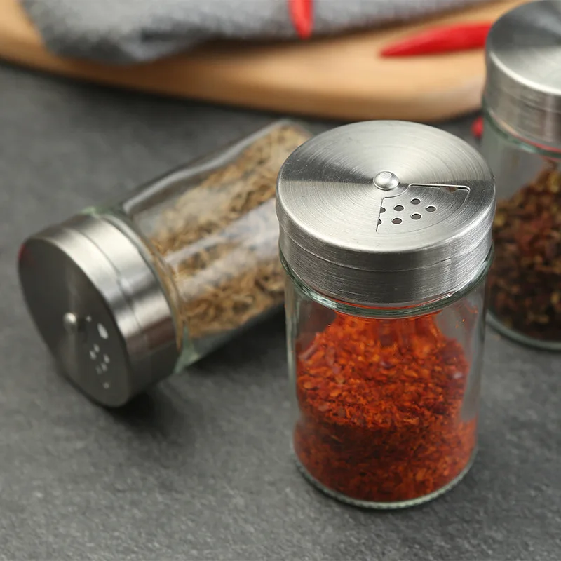 Rotating Stainless Steel Lid Clear Glass Seasoning Jars Glass Seasoning Bottle Kitchen Supplies Glass Sealed Seasoning Bottle