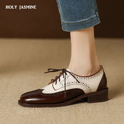 2024 donne scarpe Oxford in vera pelle punta tonda nero bianco signora Lace Up mocassini mocassini scarpe Casual per le donne scarpe in pelle