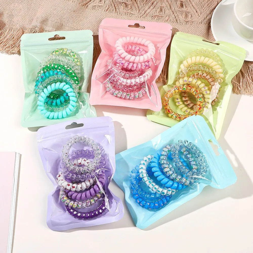 6pcs New Sweet Hot Selling Bagged Telephone Wire Candy-colored Rubber Hair Bands for Girl Child Hair Accessories Headwear