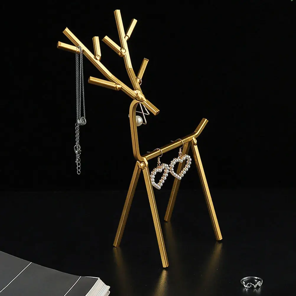 

1 шт. Золотистая подставка для украшений в виде оленя, многофункциональная настольная подставка для хранения ожерелий и серег, креативное железное украшение