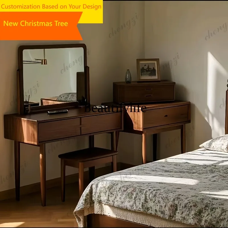 M45 New Chinese light luxury walnut dresser solid wood dresser texture with mirror dressing cabinet