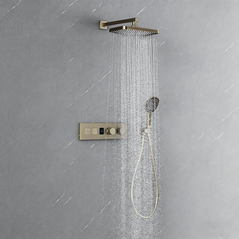 Intelligent Digital Display Shower Set  Brass Concealed Thermostatic Calve,2-Function Shower Head Applicable to Families、Hotel