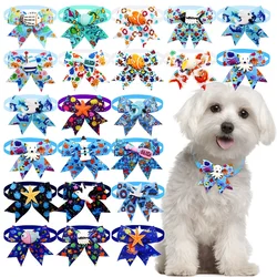 10PCS Pet Collar Beach Party Dog Bow Tie Puppy Collar Adjustable Necktie With Cartoon Doll For Dogs Pet Grooming Accessories