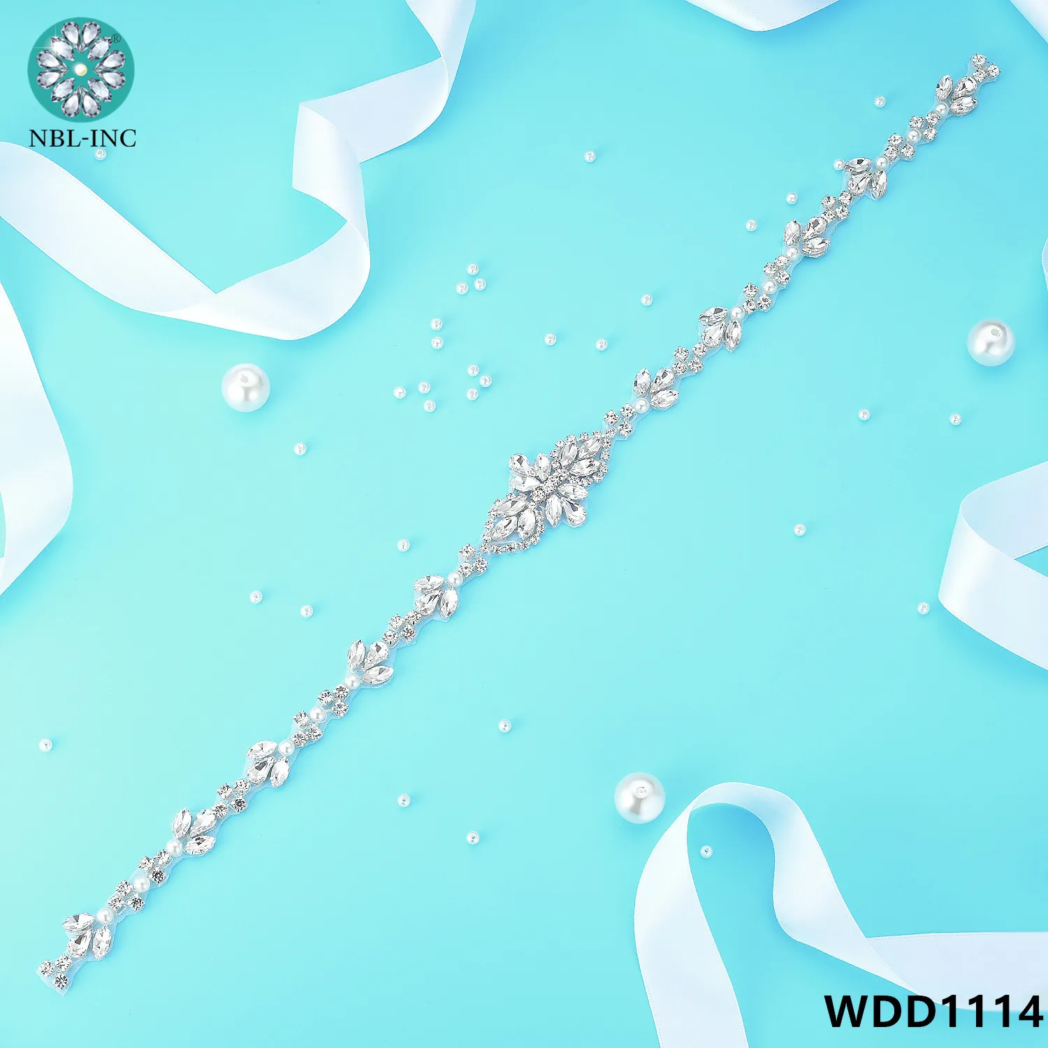 

(20PCS) Customized wholesale silver rhinestone applique belt silver hand sewn iron on for wedding dress