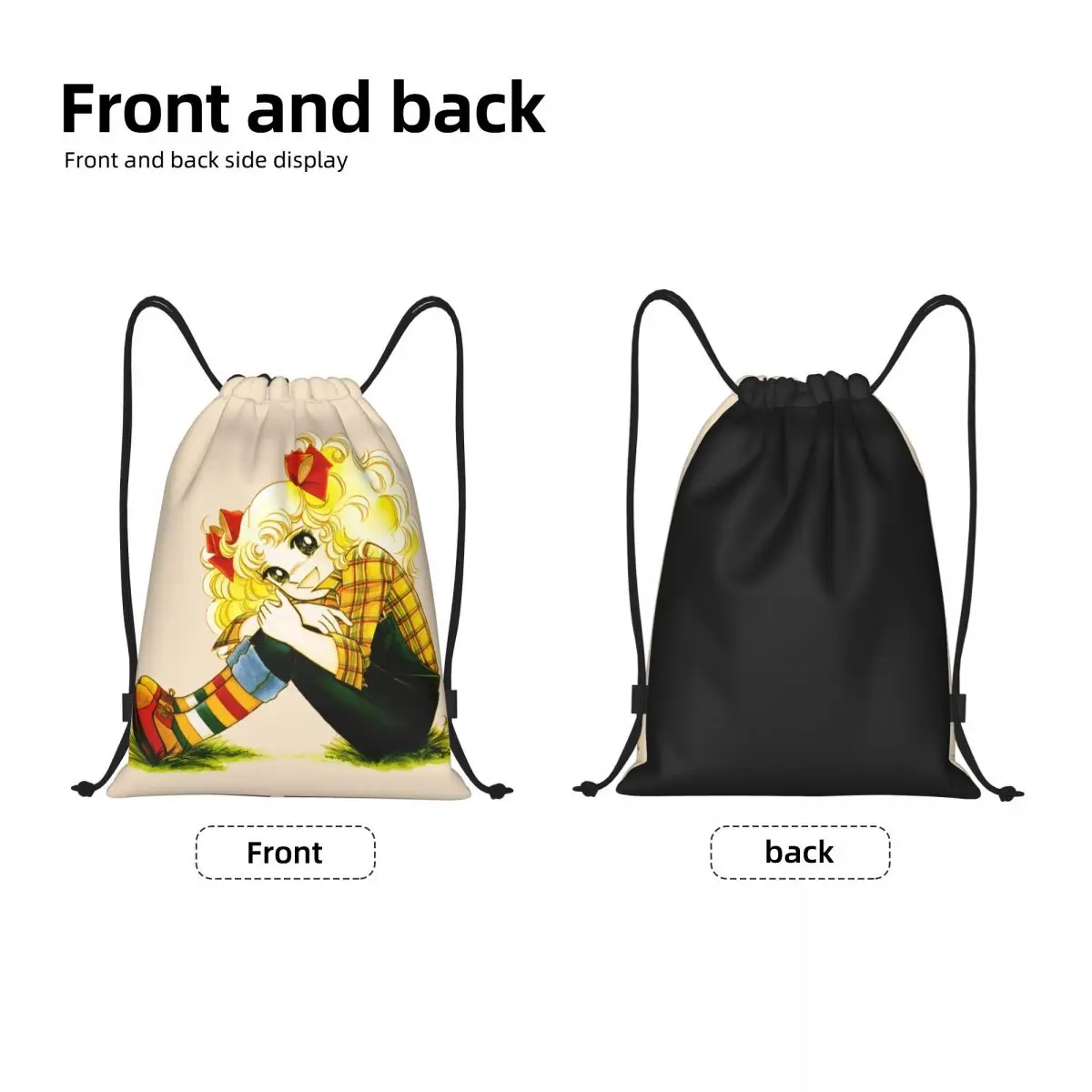 Mochila de cordão Candy Candy para homens e mulheres, Sport Gym Sackpack, anime dobrável dos desenhos animados, sacola de compras manga