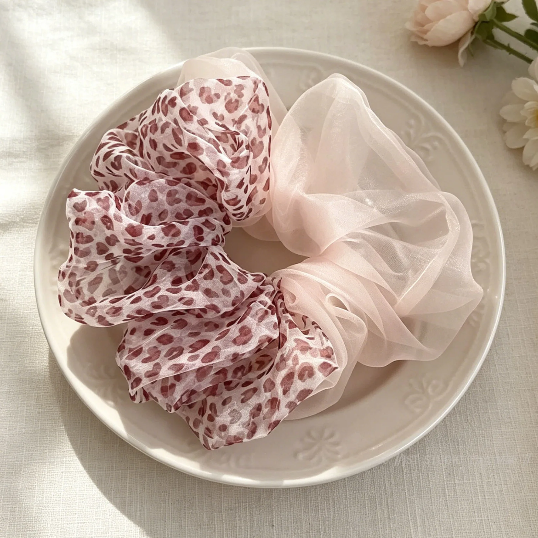 24PCS/LOT Mesh Leopard Print Hair Ties for Girls Ponytail Holder Adults Hair Accessories Wholesale Hair Scrunchies Hair Bands