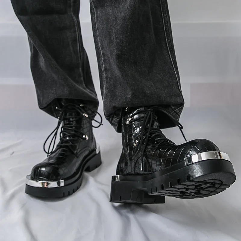 British Style Men Casual Leather Cowboy Boots Business Dress Shoes Lace Up High-top Ankle Boots Classi Male Winter Desert Boots
