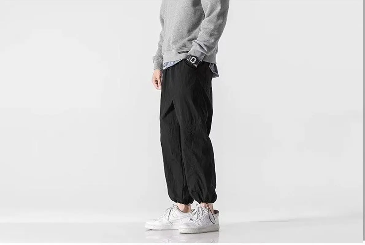 Outdoor zipper pocket loose three-dimensional cut straight cylinder cargo drawstring pants fashion men's wear