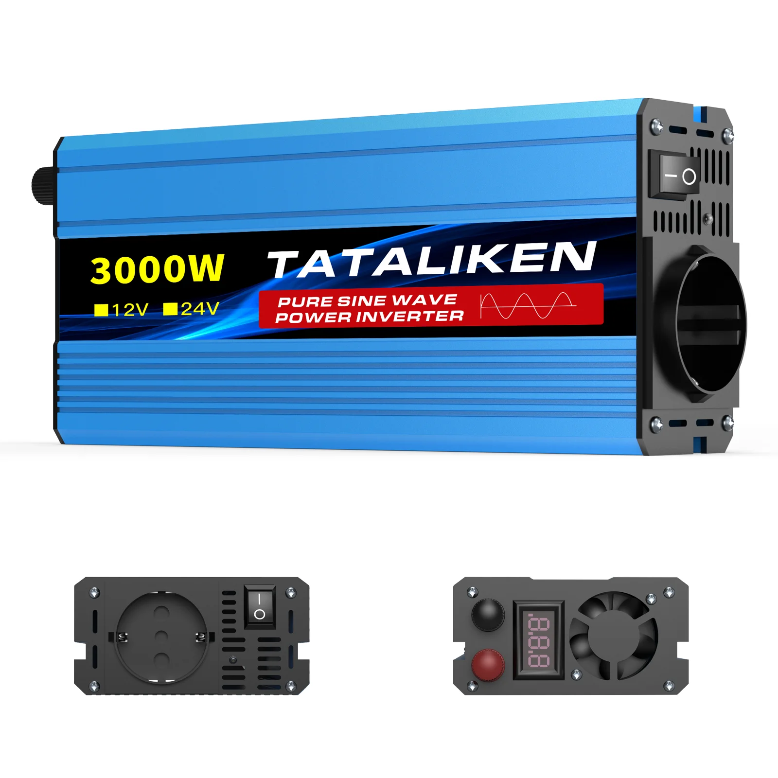 Zuivere Sinus Inverter 12V DC naar 220V AC 50Hz 2500W 3500W 4000W 8000W EU-stekker LCD Display Temperatuurregeling Ventilator