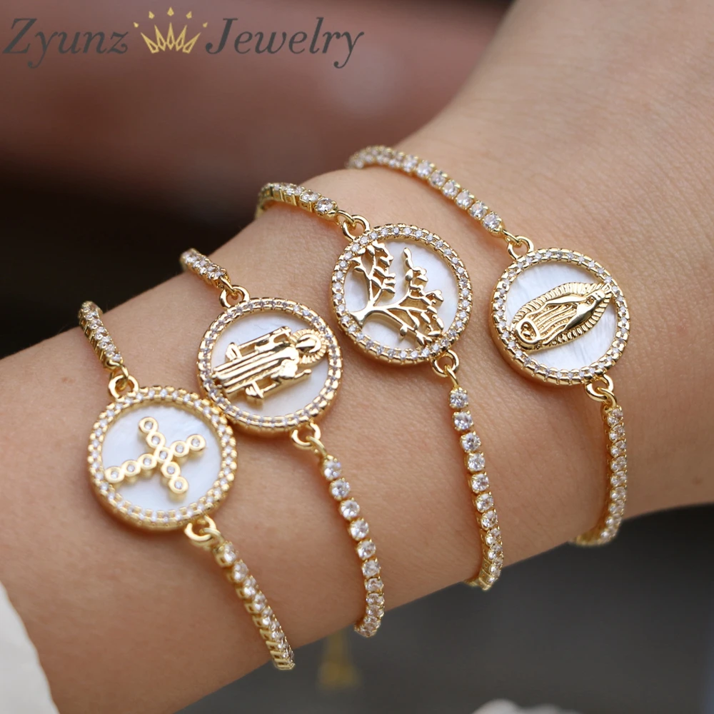 

10PCS, Lucky Jewelry Jesus Virgin Mary Angel Adjustable Bracelets Shell Women Christian Religious Charm Tennis Chain Bracelet