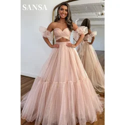 Sansa Straples Prom Dress Heart Shaped Neck Wedding Dresses Elegant Sleeveless A-line Tulle Puffy Sleeves Vestidos De Fiesta