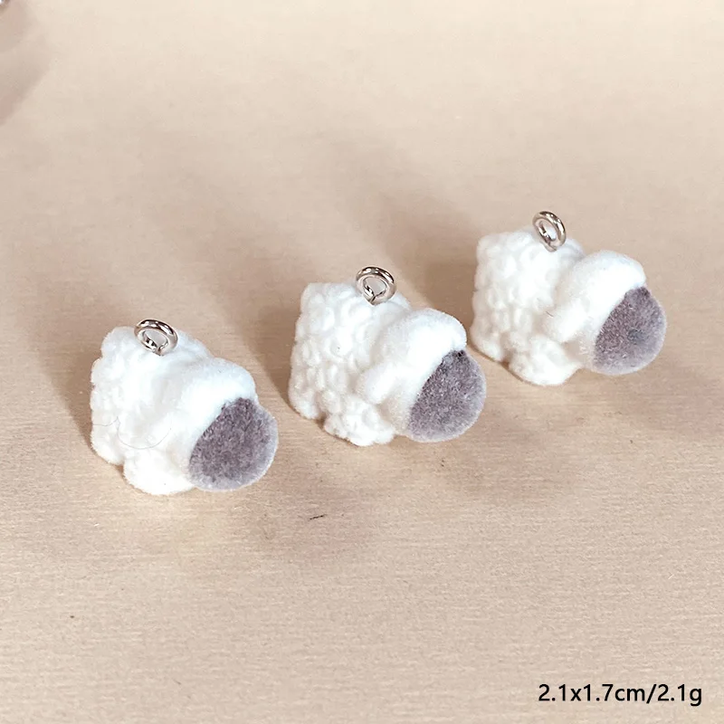 30pcs Flocked Sheep Resin Charms Bulk Wholesale Miniature Fluffy Doll Pendants For Earring Small Keychain Necklace Jewelry Charm