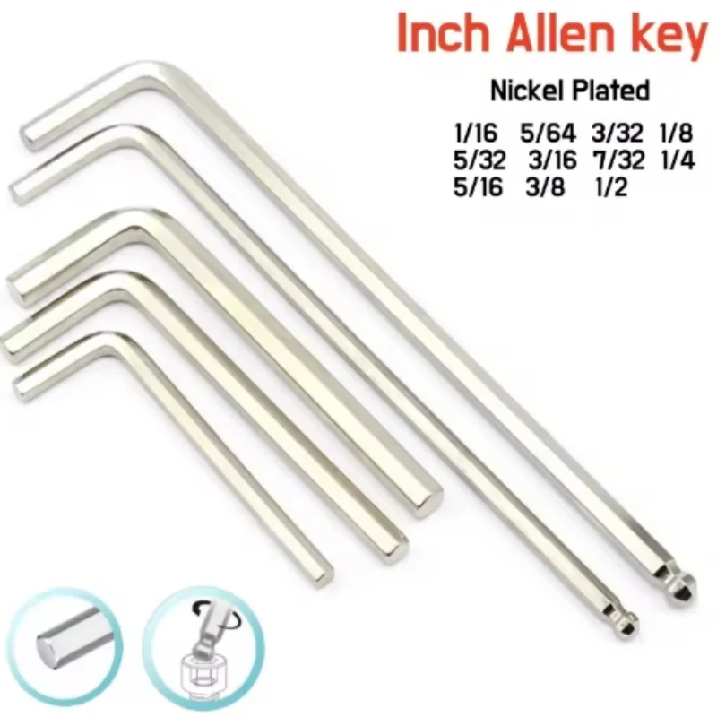 Inch Allen Key Wrench 1/16 5/64 3/32 1/8 5/32 3/16 7/32 1/4 5/16 3/8 1/2 L Shape Ball End Long Arm Hex Key Screwdriver