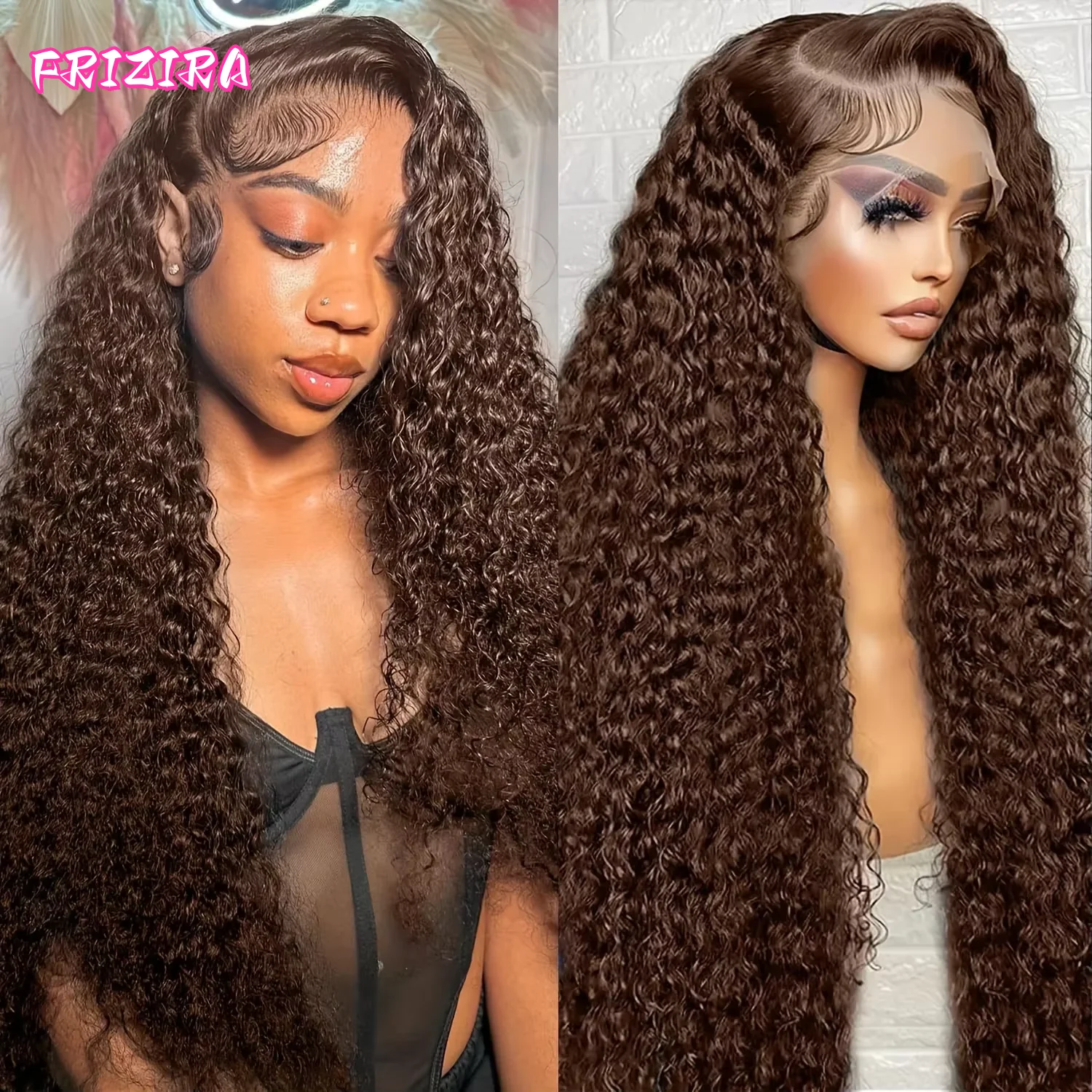 

30 40 Inch Chocolate Brown Deep Wave Lace Front Wigs Human Hair Curly Wig 200 Density 13x6 HD Lace Frontal Wig Human Hair Wig