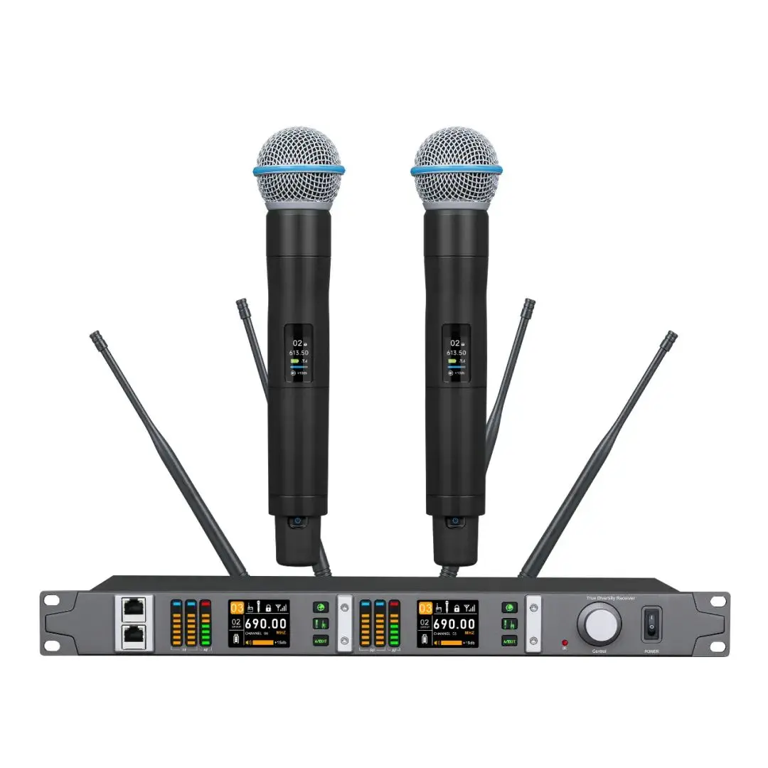 Professional Dual Channel 300 Meter True Diversity Wireless Voice Lavalier Microphone