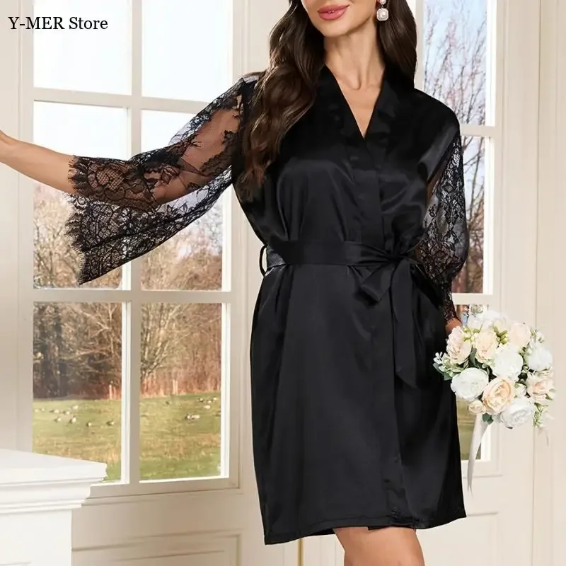 

Пижамы с кружевными рукавами, женское сексуальное короткое интимное белье, кимоно, ночная рубашка, атласная одежда для дома, новая летняя ночная рубашка, пижамы