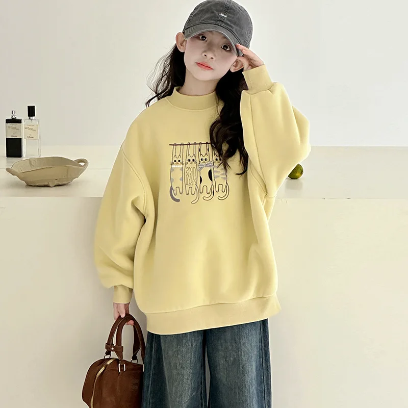 ZOETOPKID Girls' Fleece Lined Hoodie Winter Thick Camel Down Integrated Fleece Overhead Shirt Casual Style Clothes