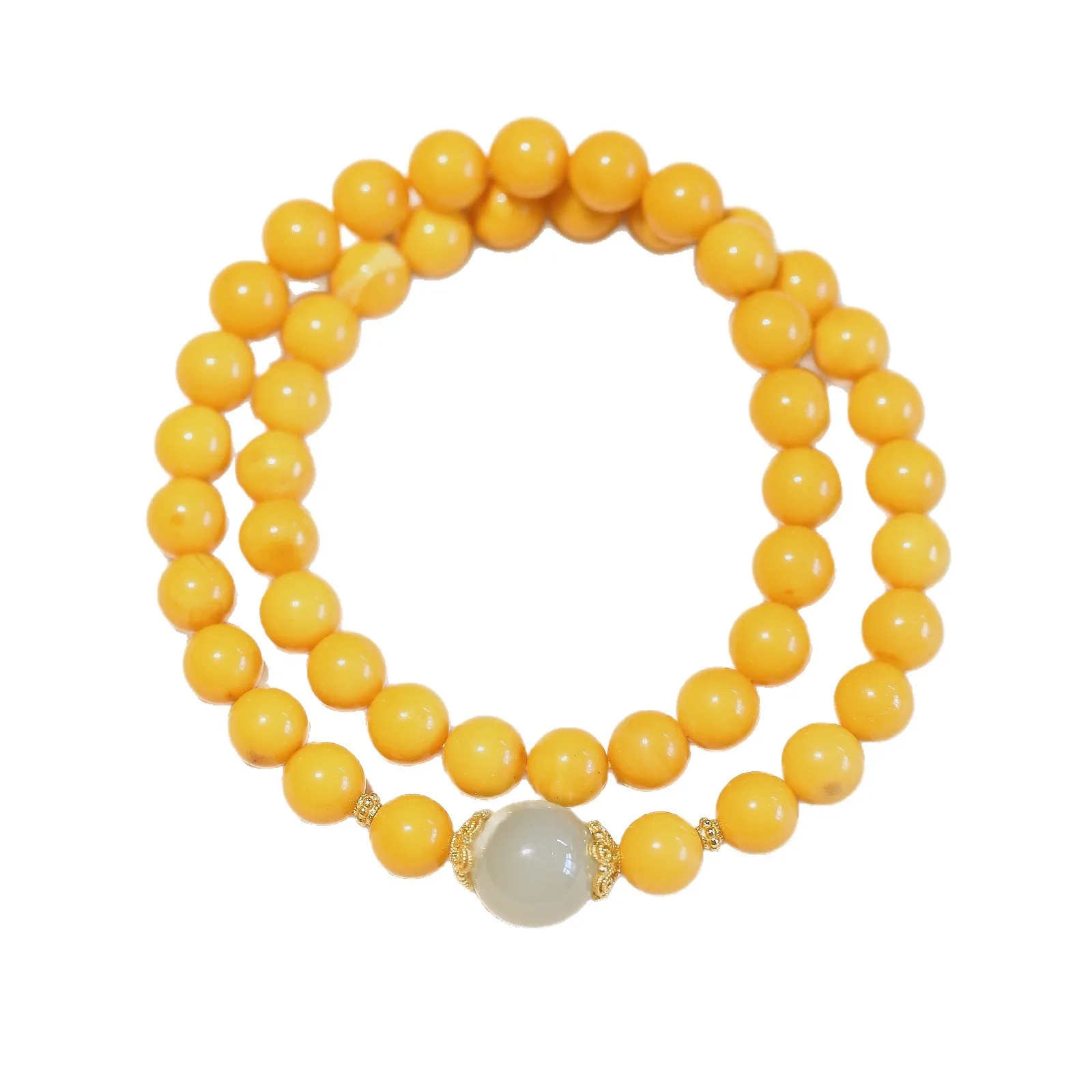 Natural Beeswax Bracelet Amber Chicken Oil Yellow S925 Silver Plated Hetian Jade Lucky Bead Bracelet for Women Gifts