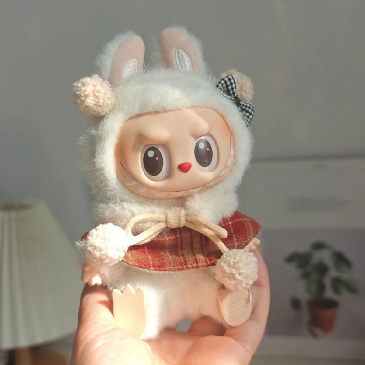 Schattige pluche pop kerst geruite pluche mantel kleding voor Labubu V2 kerst pluche mantel kostuums geschenken