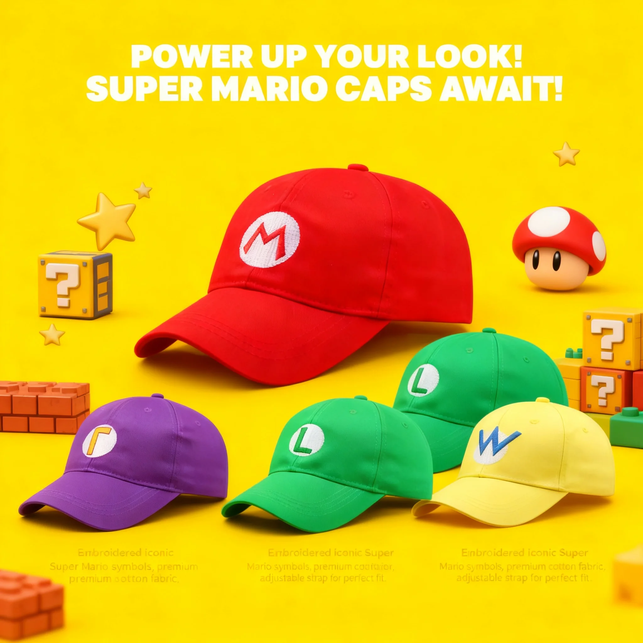 Mario Super Brothers Baseball Cap Adjustable Sunshade Embroidery Cartoon Game Cosplay Anime Christmas Birthday Gift for - Detail 1