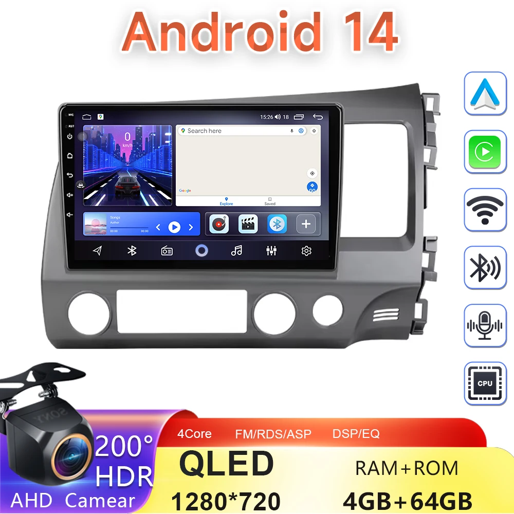 

Android 14 Car Radio for Honda Civic RHD 2005-2012 Multimedia Video Player 4G WIFI Navigation Carplay DVD Head Unit