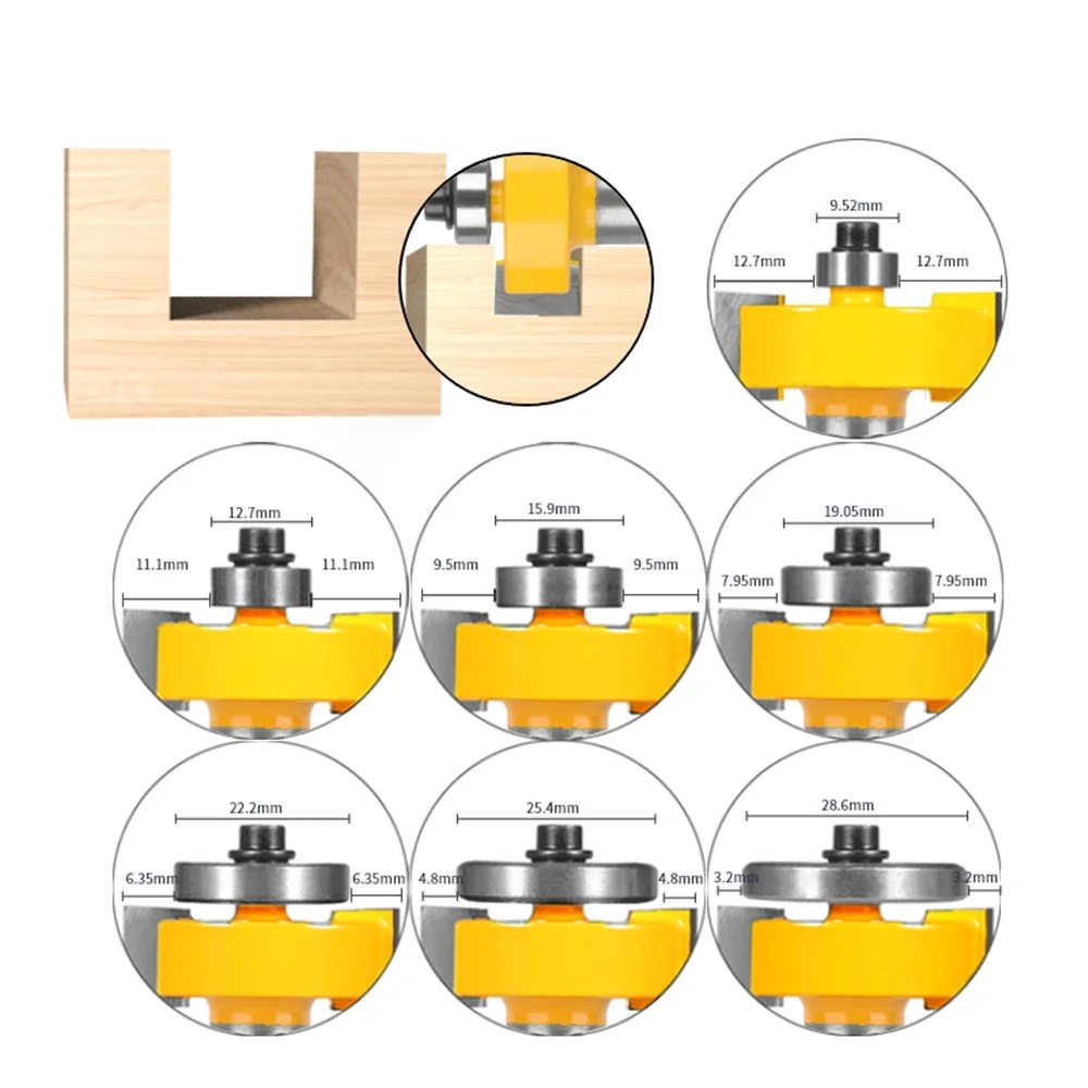 6.35mm 8mm 12mm 12.7mm Shank Wood Router Bit with 6 Bearings Sets T Shape Carbide Milling Cutter for Wood Woodworking Tools